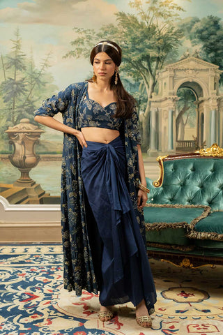 Agnes pre-draped skirt and jacket set is an indian designer luxury pret ethinci fushion women dress for religious festivities, wedding events or  various traditional ocassions.